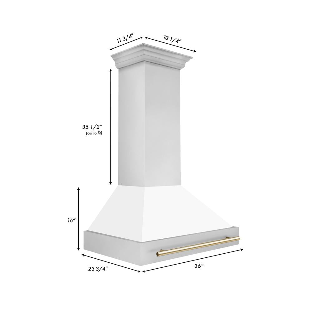 Autograph Edition 36 in. Kitchen Package with Stainless Steel Dual Fuel Range with White Matte Door and Range Hood with Polished Gold Accents 2AKPRAWMRH36G
