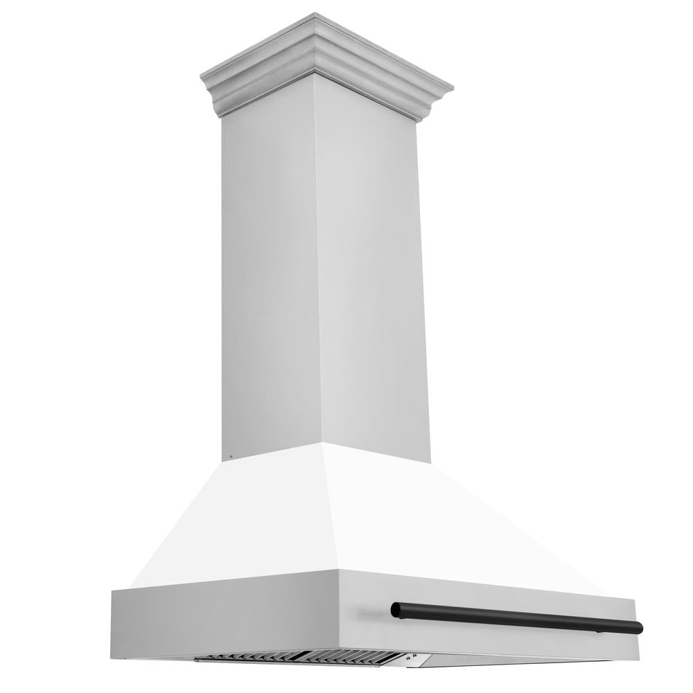 Autograph Edition 36 in. Kitchen Package with Stainless Steel Dual Fuel Range with White Matte Door and Range Hood with Matte Black Accents 2AKPRAWMRH36MB