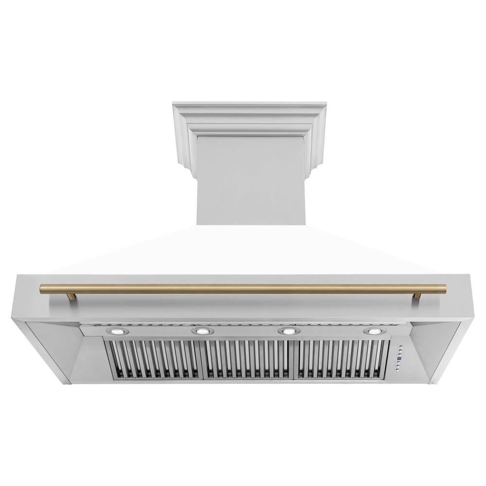 Autograph Edition 48 in. Kitchen Package with Stainless Steel Dual Fuel Range with White Matte Door and Range Hood with Champagne Bronze Accents 2AKPRAWMRH48CB