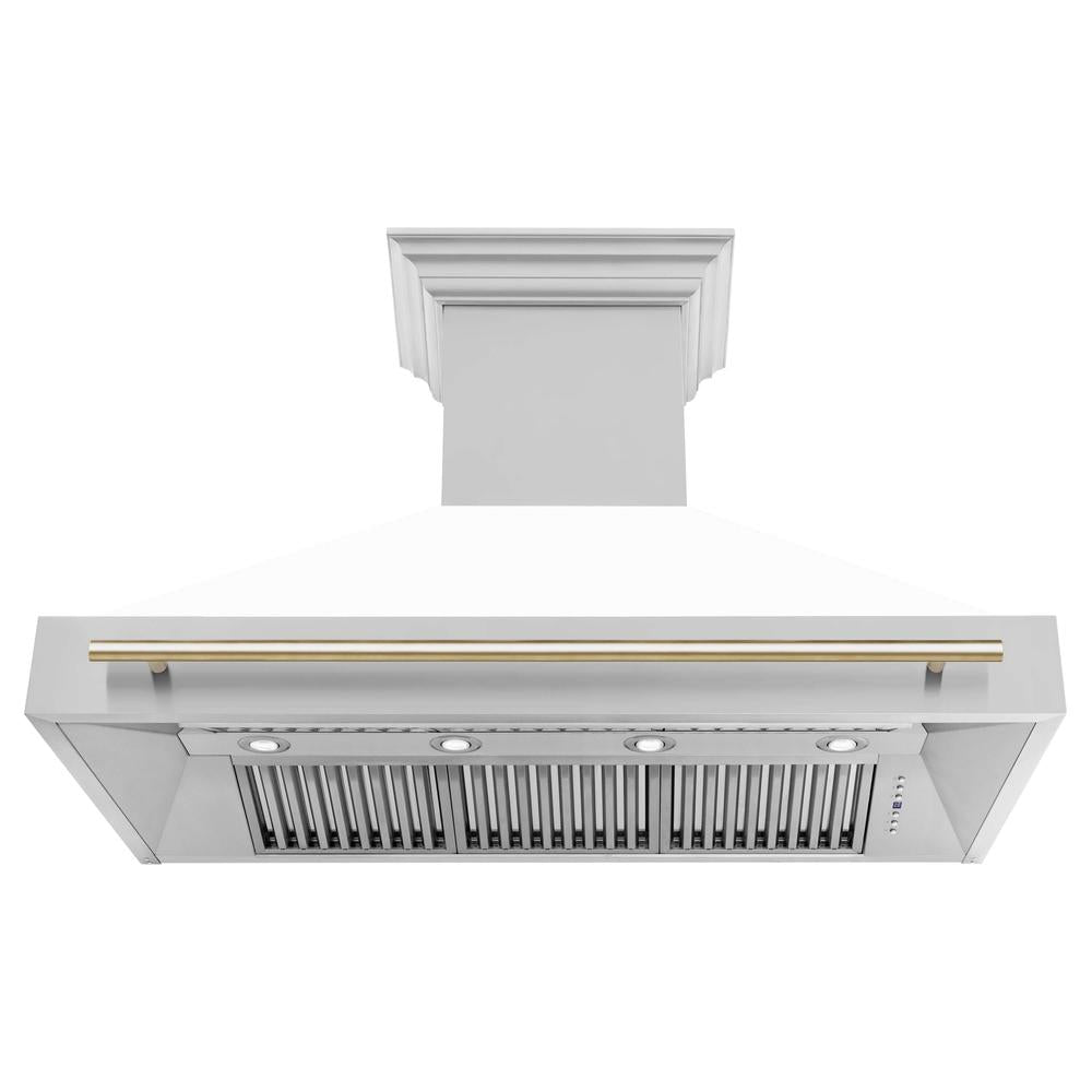 Autograph Edition 48 in. Kitchen Package with Stainless Steel Dual Fuel Range with White Matte Door and Range Hood with Polished Gold Accents 2AKPRAWMRH48G