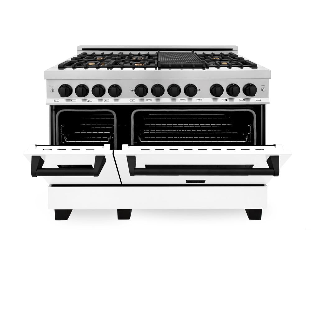 Autograph Edition 48 in. Kitchen Package with Stainless Steel Dual Fuel Range with White Matte Door and Range Hood with Matte Black Accents 2AKPRAWMRH48MB