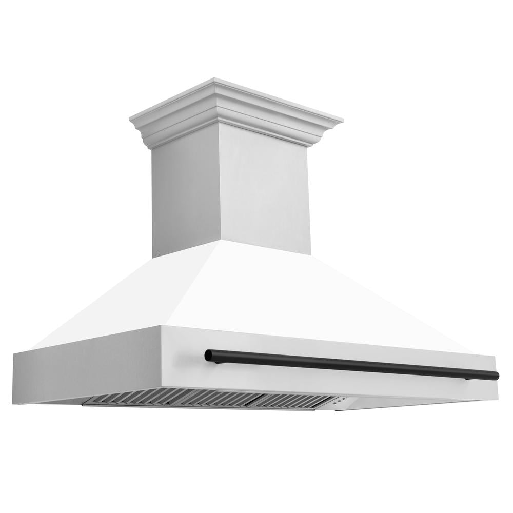 Autograph Edition 48 in. Kitchen Package with Stainless Steel Dual Fuel Range with White Matte Door and Range Hood with Matte Black Accents 2AKPRAWMRH48MB