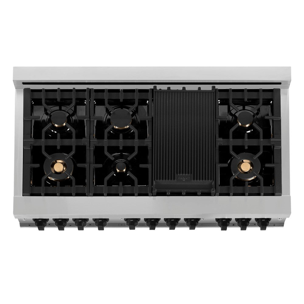 Autograph Edition 48 in. Kitchen Package with Stainless Steel Dual Fuel Range with White Matte Door and Range Hood with Matte Black Accents 2AKPRAWMRH48MB