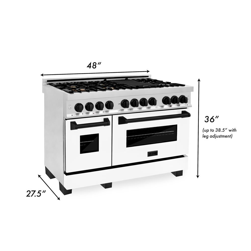 Autograph Edition 48 in. Kitchen Package with Stainless Steel Dual Fuel Range with White Matte Door and Range Hood with Matte Black Accents 2AKPRAWMRH48MB