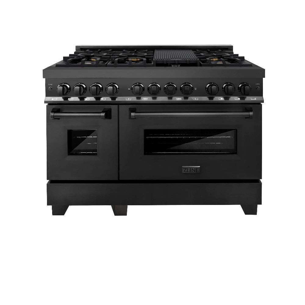 48 in. Kitchen Package with Black Stainless Steel Dual Fuel Range and Convertible Vent Range Hood 2KPRABRH48