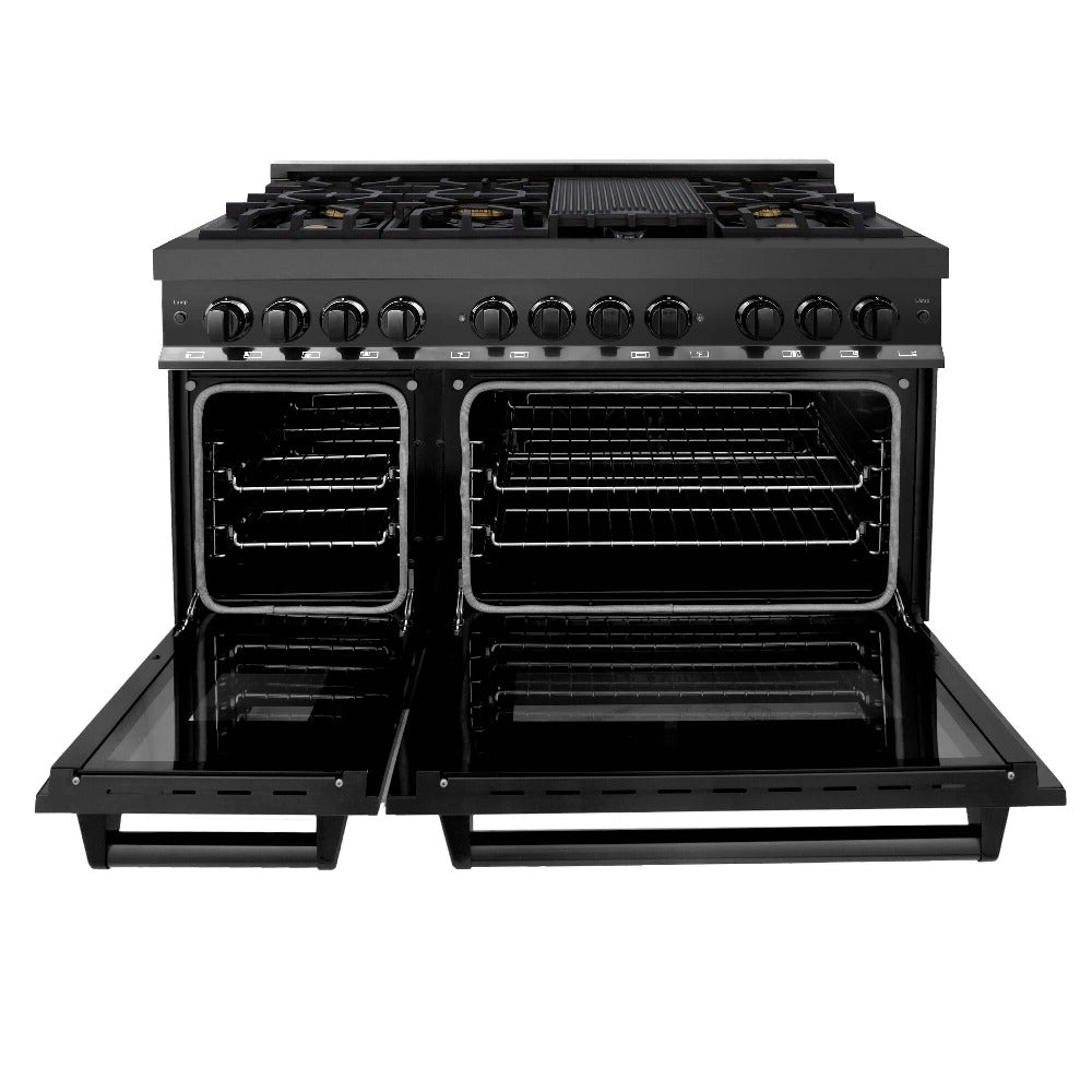 48 in. Kitchen Package with Black Stainless Steel Dual Fuel Range and Convertible Vent Range Hood 2KPRABRH48