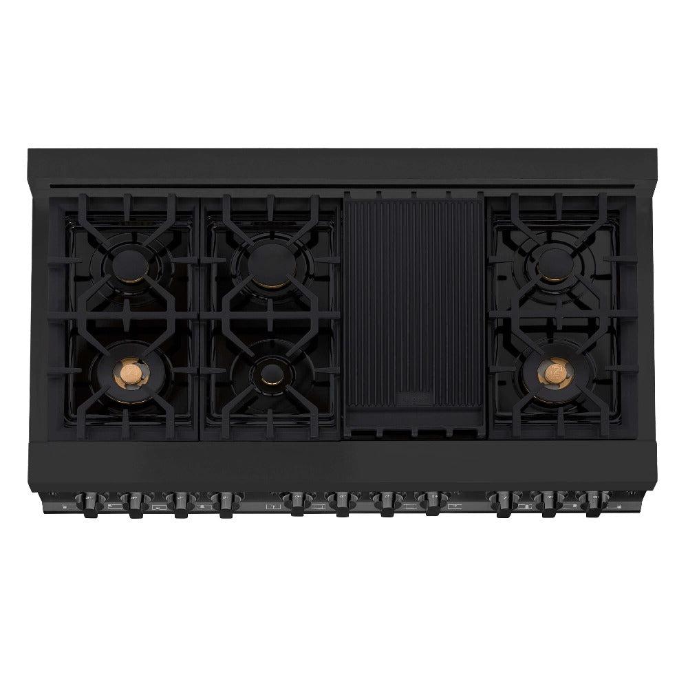 48 in. Kitchen Package with Black Stainless Steel Dual Fuel Range and Convertible Vent Range Hood 2KPRABRH48