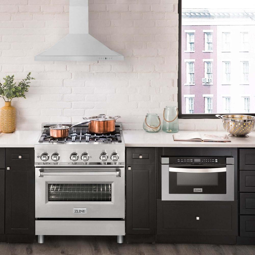 30 in. Kitchen Package with Stainless Steel Dual Fuel Range and Convertible Vent Range Hood 2KPRARH30