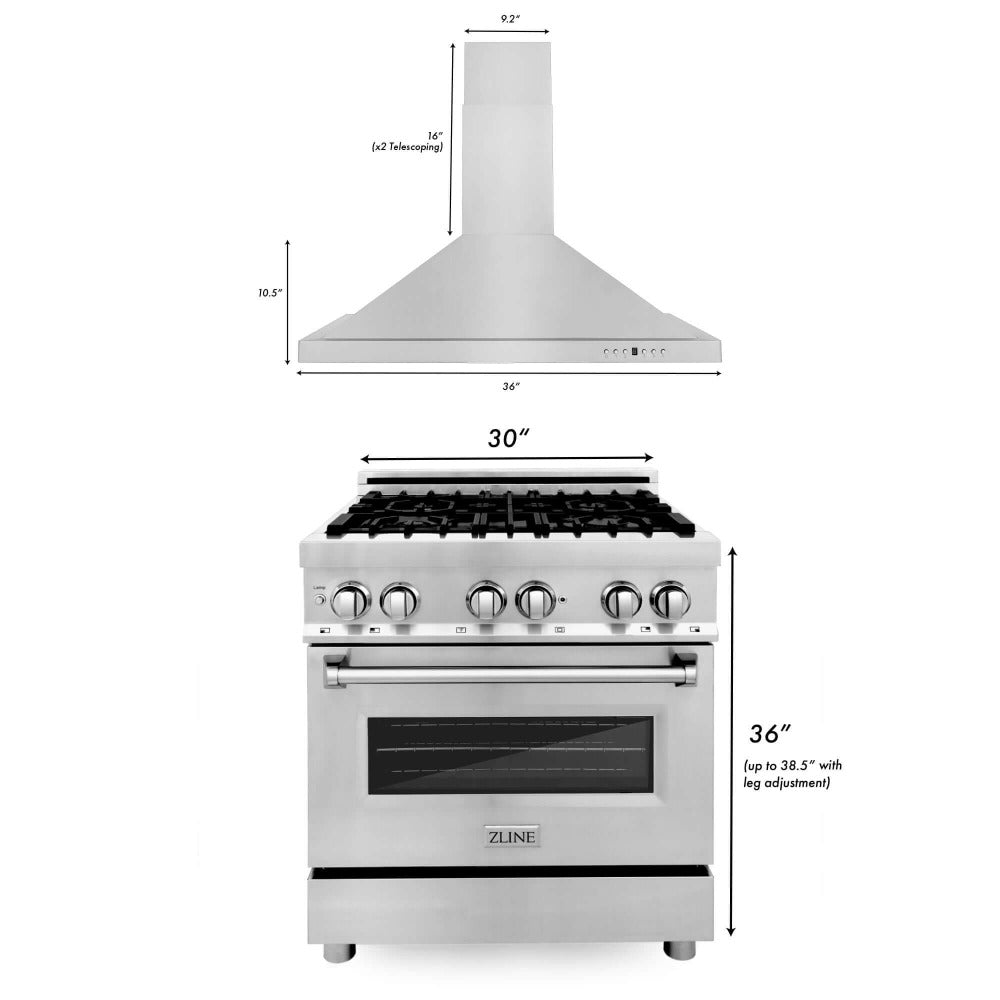 30 in. Kitchen Package with Stainless Steel Dual Fuel Range and Convertible Vent Range Hood 2KPRARH30