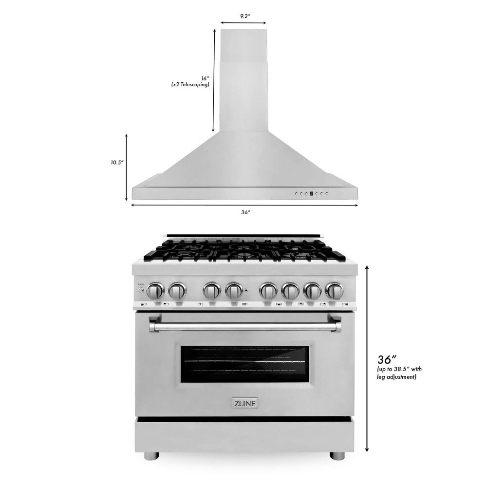 36 in. Kitchen Package with Stainless Steel Dual Fuel Range and Convertible Vent Range Hood 2KPRARH36