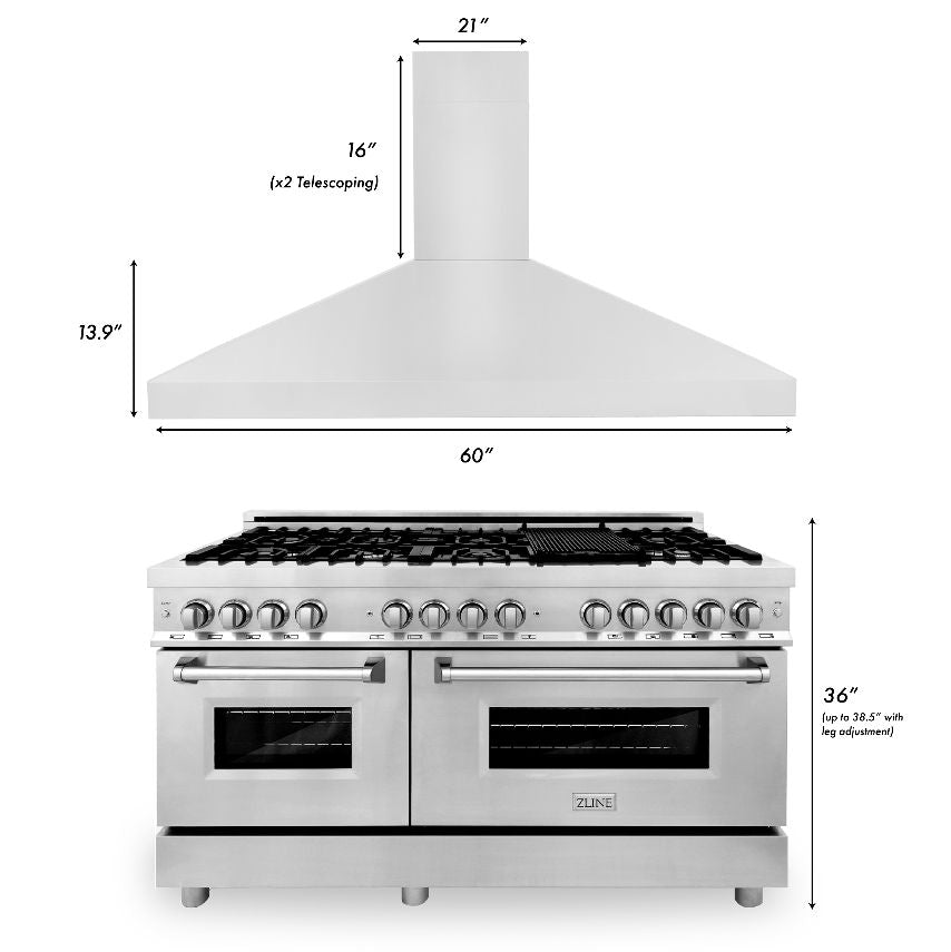 60 in. Kitchen Package with Stainless Steel Dual Fuel Range and Convertible Vent Range Hood 2KPRARH60