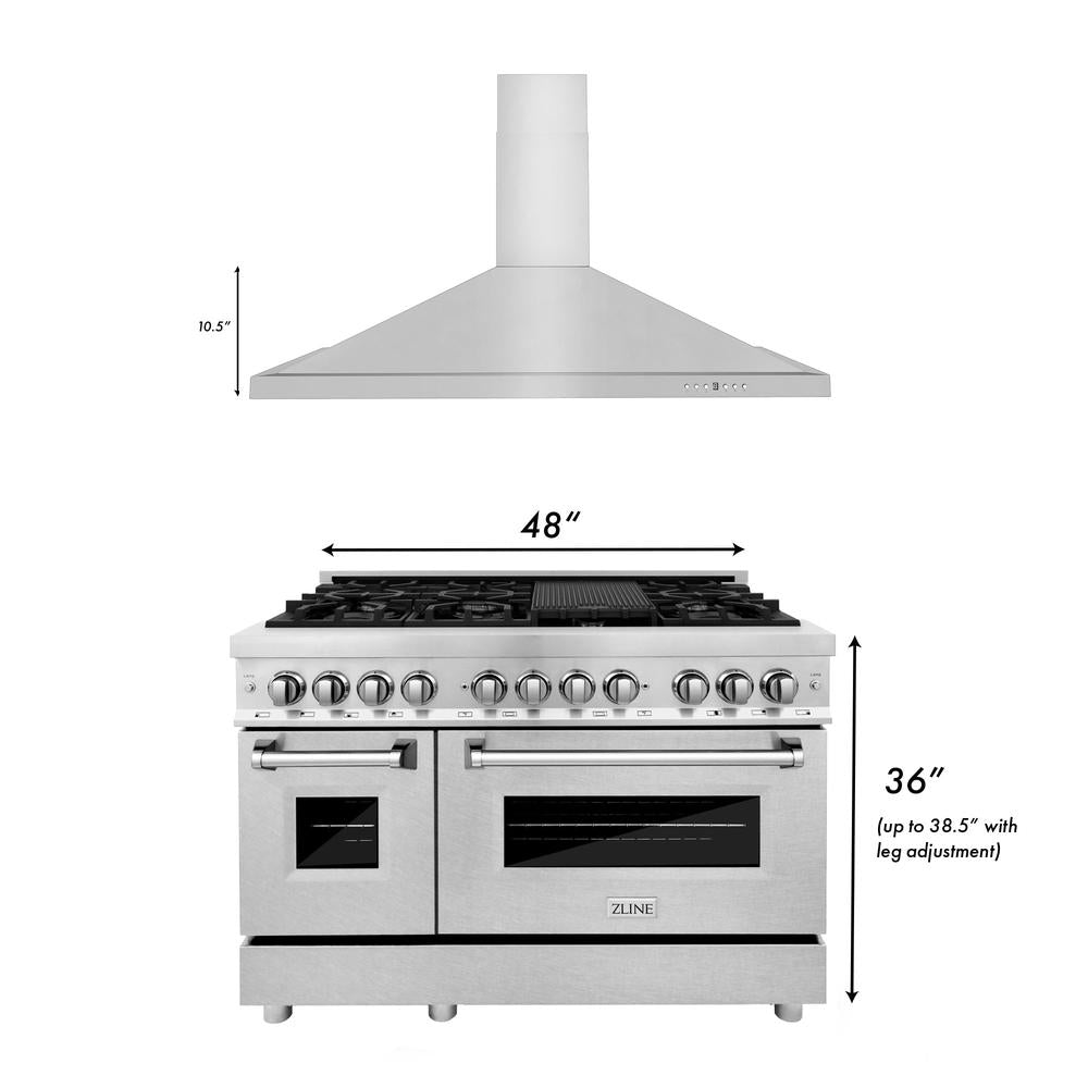 48 in. Kitchen Package with Satin Stainless Steel Dual Fuel Range and Convertible Vent Range Hood 2KPRASNRH48