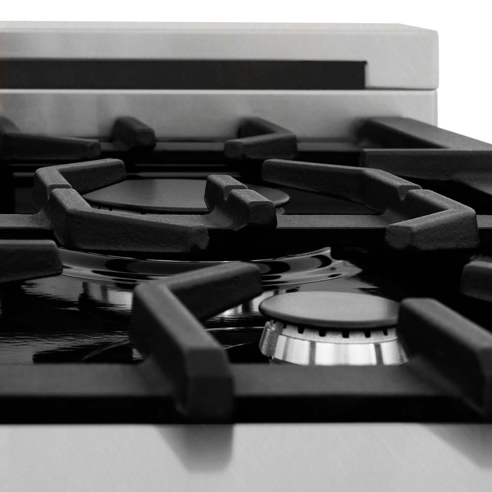 30 in. Kitchen Package with Satin Stainless Steel Dual Fuel Range and Convertible Vent Range Hood 2KPRASSNRH30
