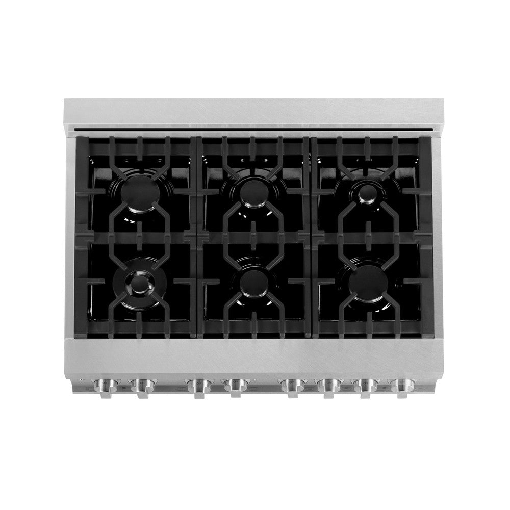 36 in. Kitchen Package with Satin Stainless Steel Dual Fuel Range and Convertible Vent Range Hood 2KPRASSNRH36