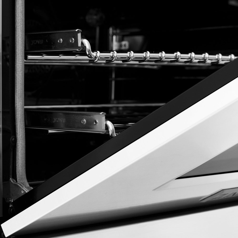 36 in. Kitchen Package with Satin Stainless Steel Dual Fuel Range with White Matte Door and Convertible Vent Range Hood 2KPRASWMRH36
