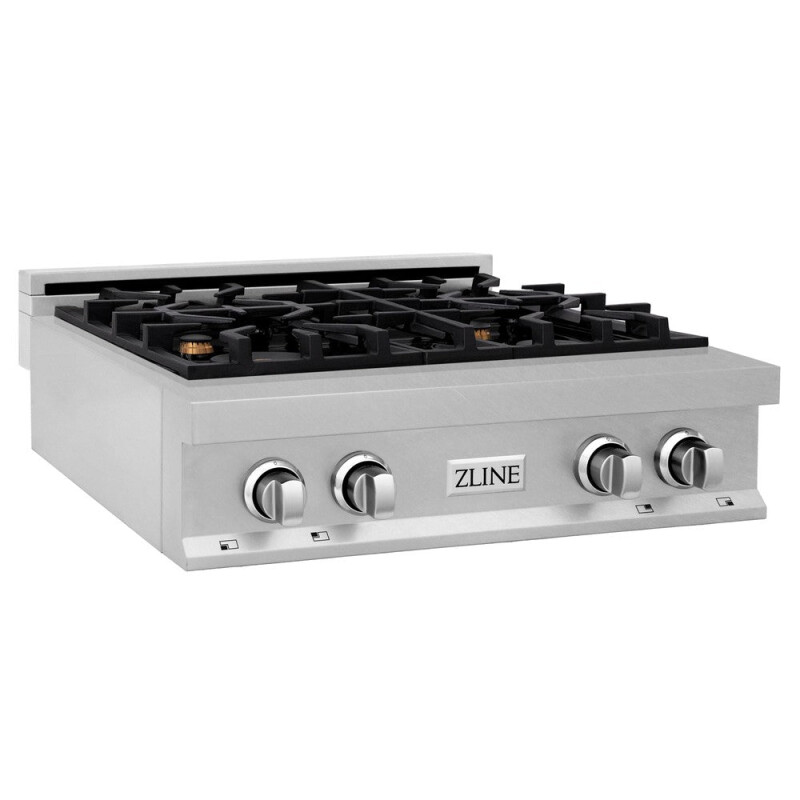 ZLINE Kitchen Package with 30 in. Satin Stainless Steel Rangetop and 30 in. Over The Range Microwave with Modern Handle (2KP-RTSOTR30) 2KPRTSOTR30