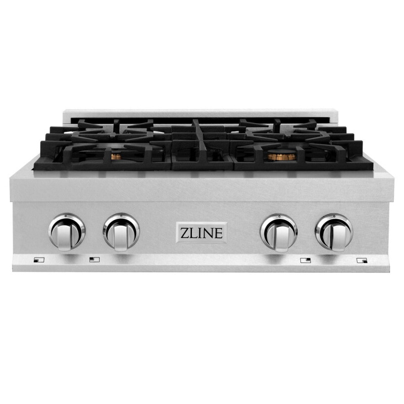 ZLINE Kitchen Package with 30 in. Satin Stainless Steel Rangetop and 30 in. Over The Range Microwave with Modern Handle (2KP-RTSOTR30) 2KPRTSOTR30