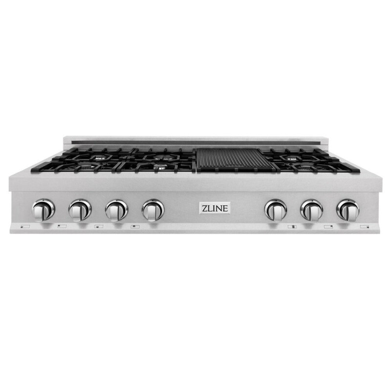 ZLINE Kitchen Package with 48 in. Satin Stainless Steel Rangetop and Convertible Range Hood (2KP-RTSRH48) 2KPRTSRH48