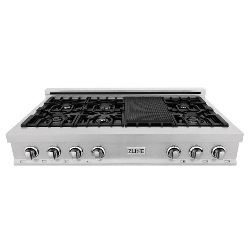 ZLINE Kitchen Package with 48 in. Satin Stainless Steel Rangetop and Convertible Range Hood (2KP-RTSRH48) 2KPRTSRH48