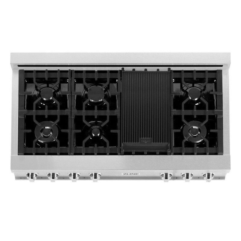 ZLINE Kitchen Package with 48 in. Satin Stainless Steel Rangetop and Convertible Range Hood (2KP-RTSRH48) 2KPRTSRH48