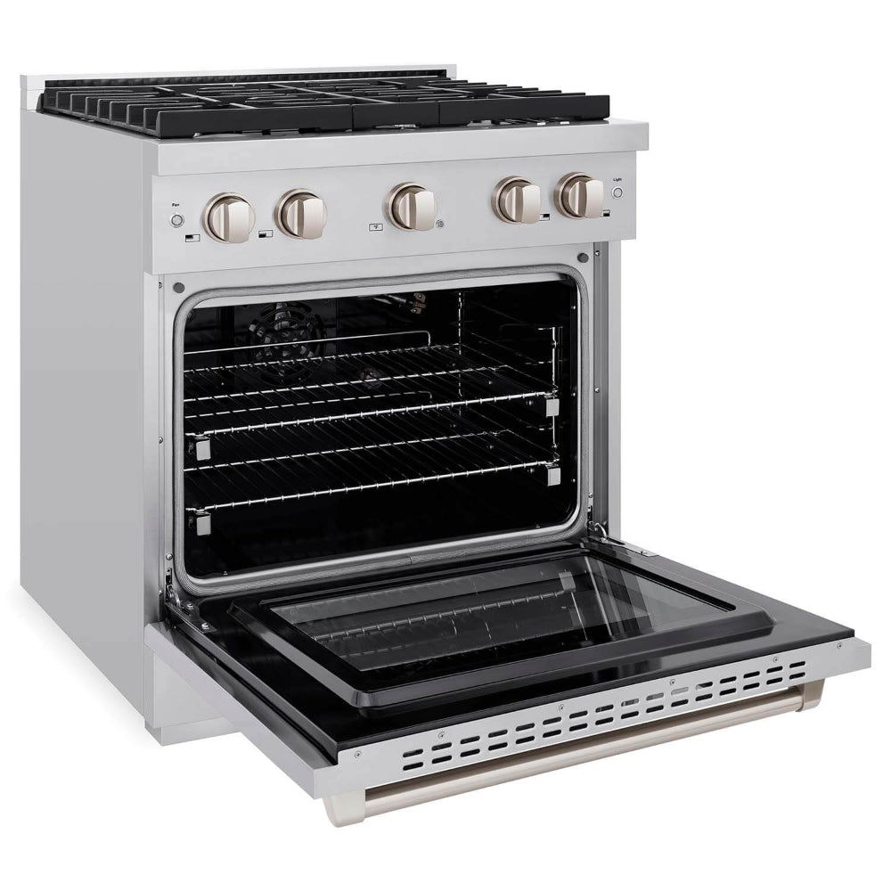 ZLINE 30 in. Kitchen Package Stainless Steel Gas Range and Over The Range Microwave with Modern Handle (2KP-SGROTR30) 2KPSGROTR30