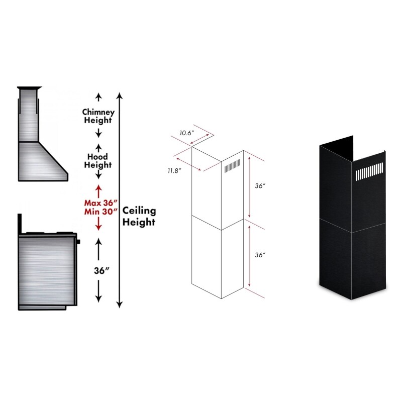 2-36" Chimney Extensions for 10 ft. to 12 ft. Ceilings 2PCEXTBSKEN