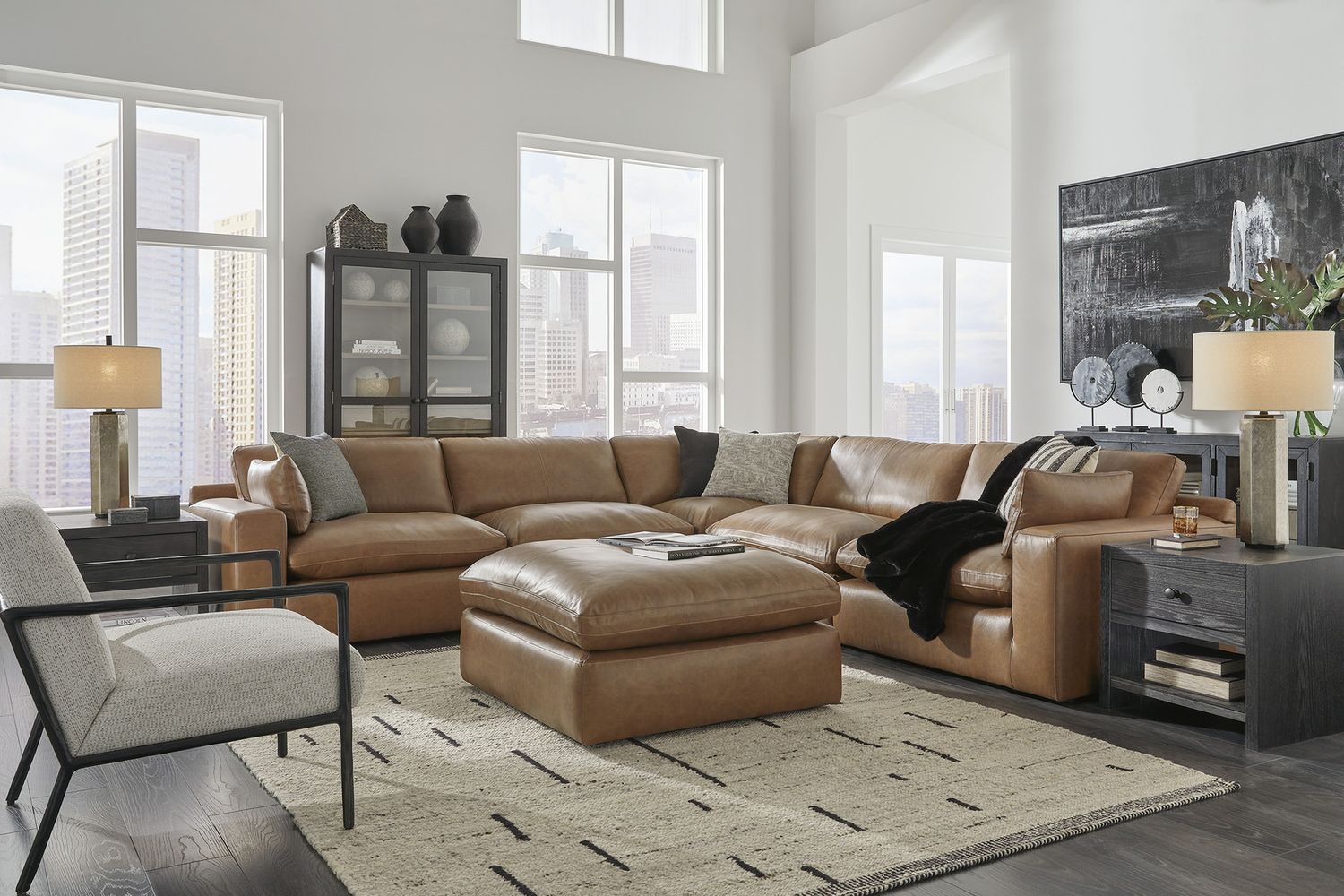 Emilia Oversized Accent Ottoman In Caramel 3090108