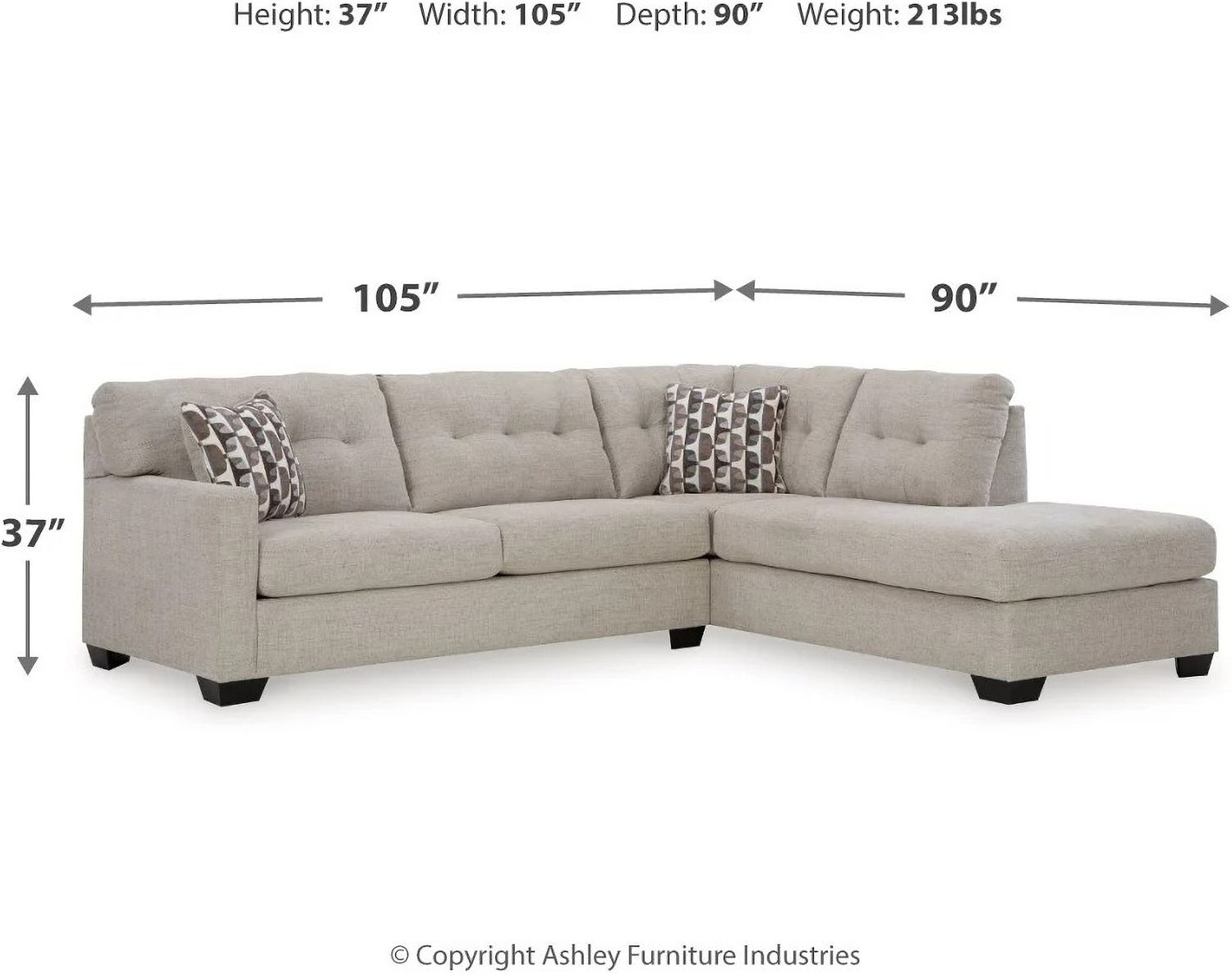 Mahoney 2-Piece RAF Sectional with Chaise In Pebble 31004S2