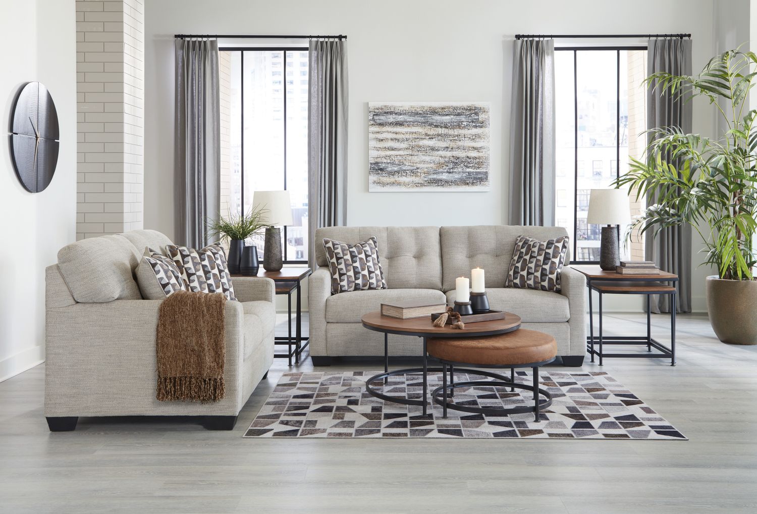 Mahoney Living Room Set In Pebble 31004U1