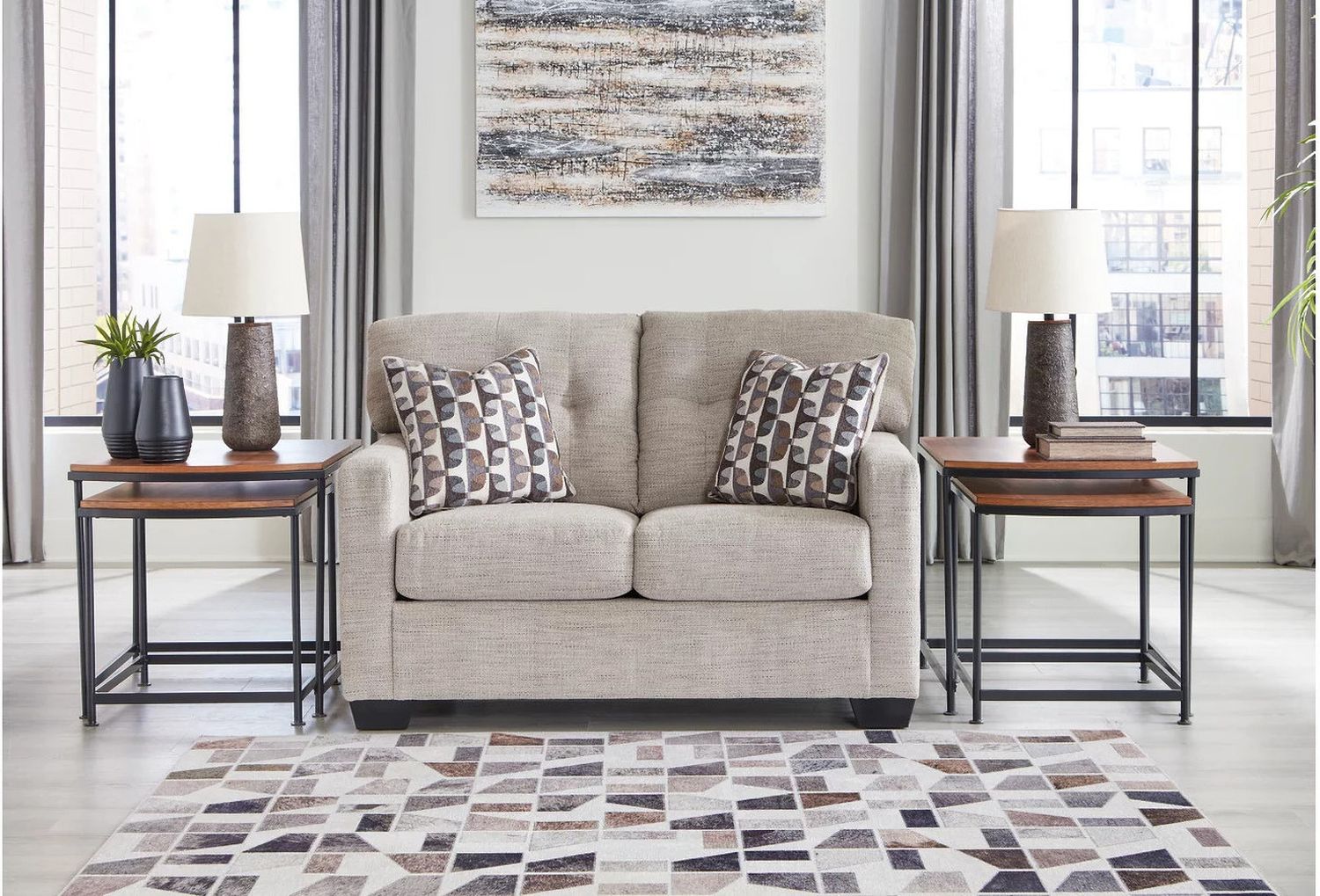 Mahoney Living Room Set In Pebble 31004U1