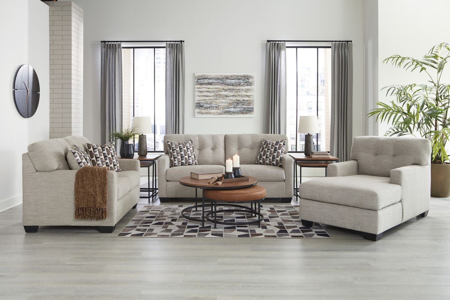 Mahoney Living Room Set In Pebble 31004U1
