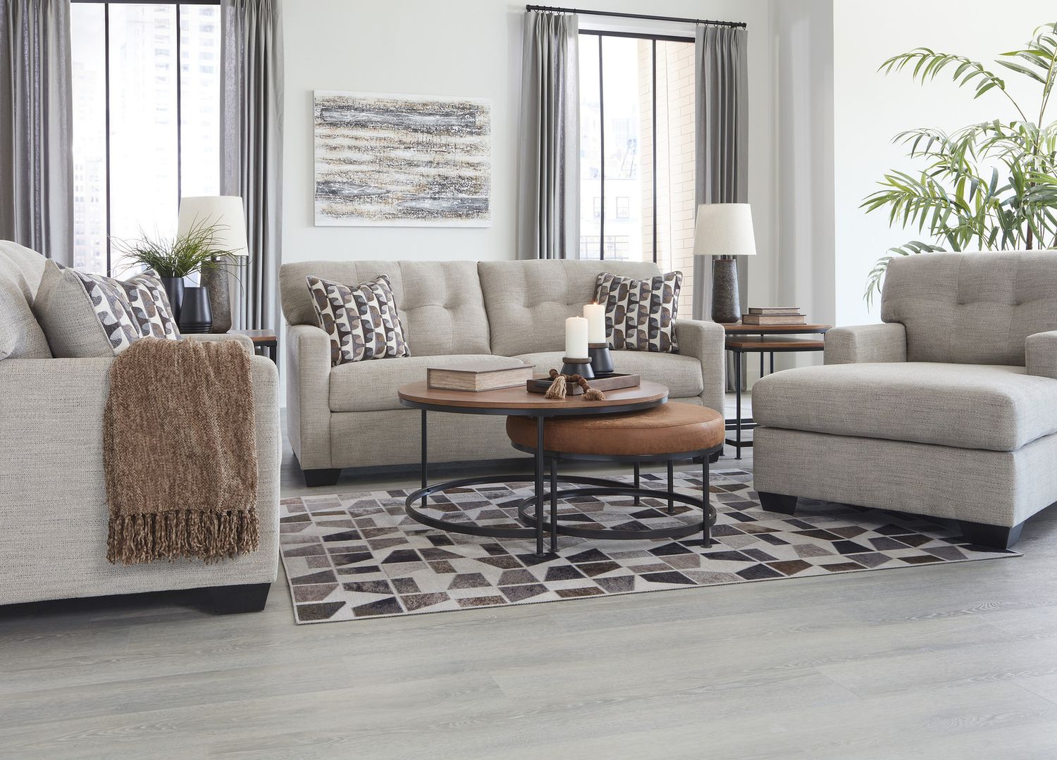 Mahoney Living Room Set In Pebble 31004U1