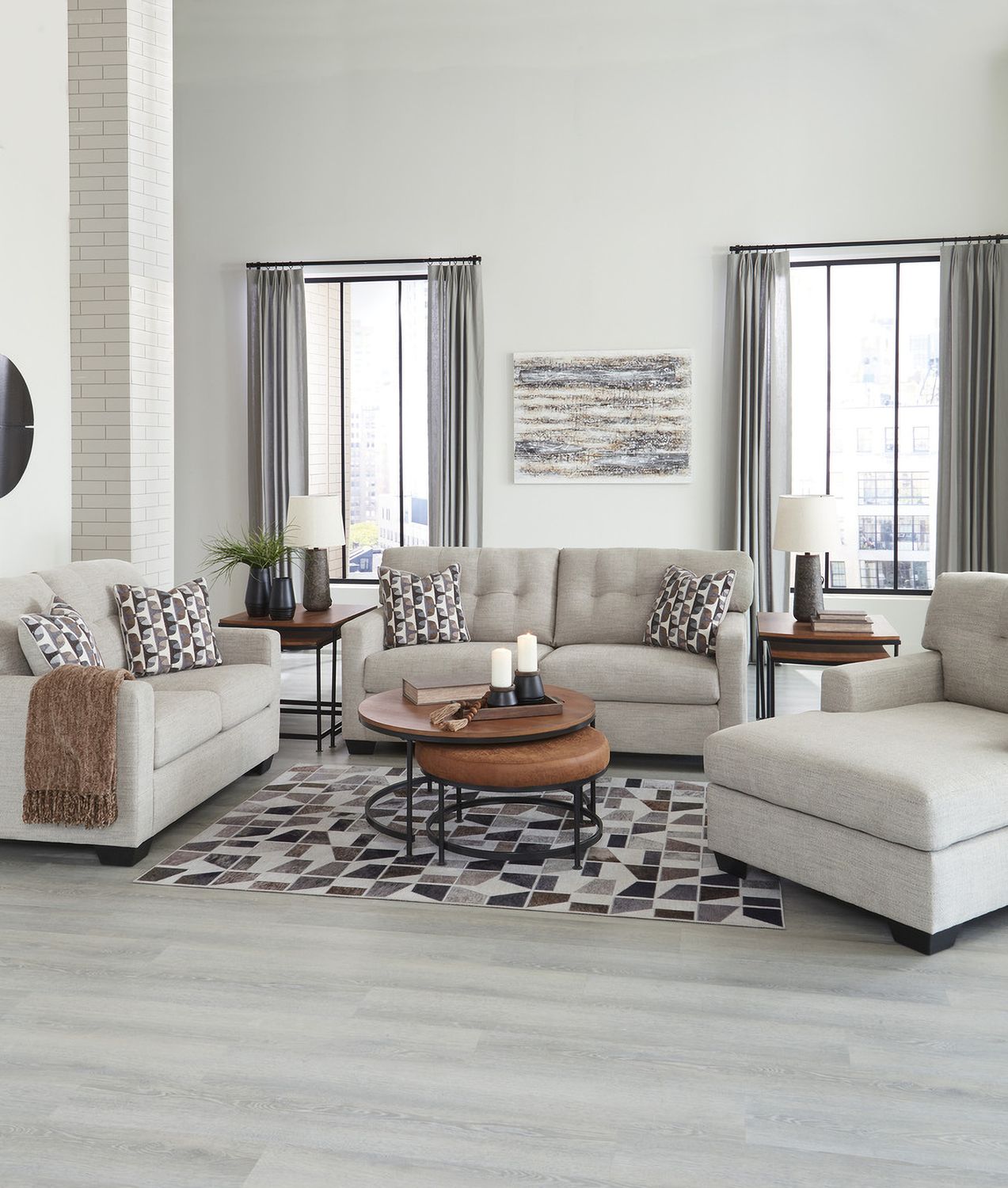 Mahoney Living Room Set In Pebble 31004U1