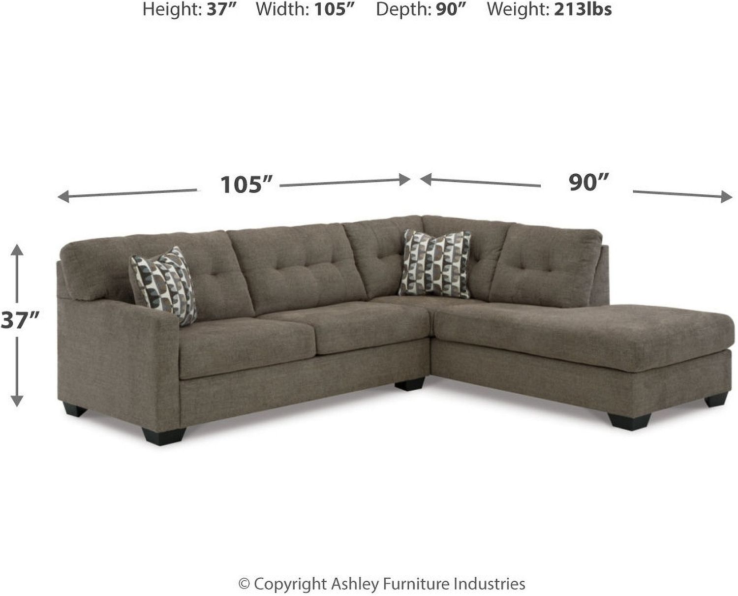 Mahoney 2-Piece RAF Sectional with Chaise In Chocolate 31005S2