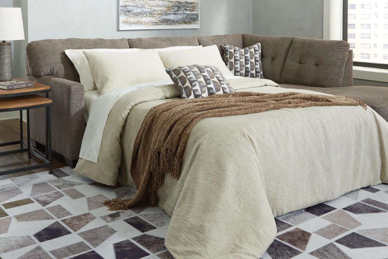 Mahoney 2-Piece RAF Sleeper Sectional with Chaise In Chocolate 31005S4