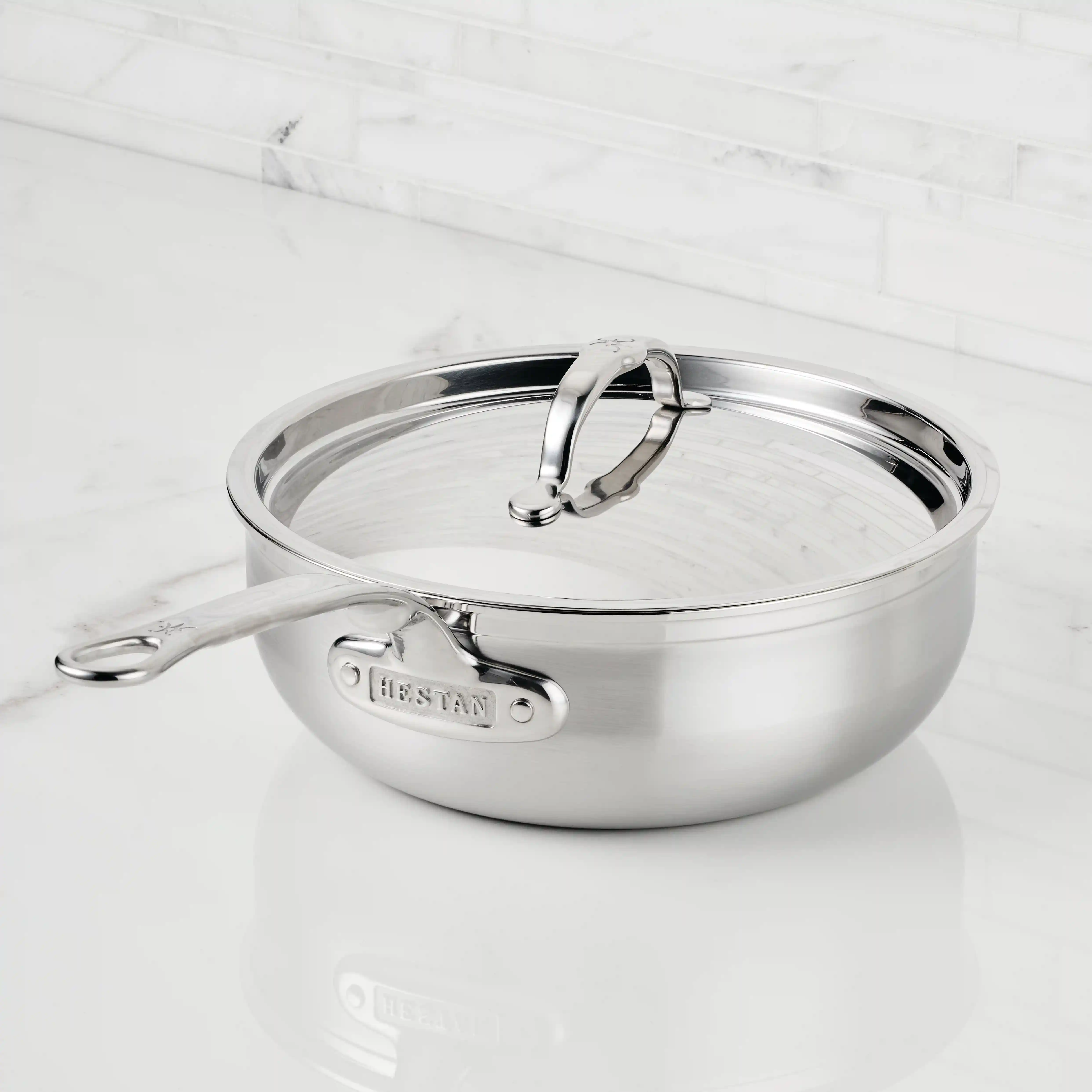 Brushed Clad Stainless Steel Essential Pans with Lid 3.5-Quart 31646