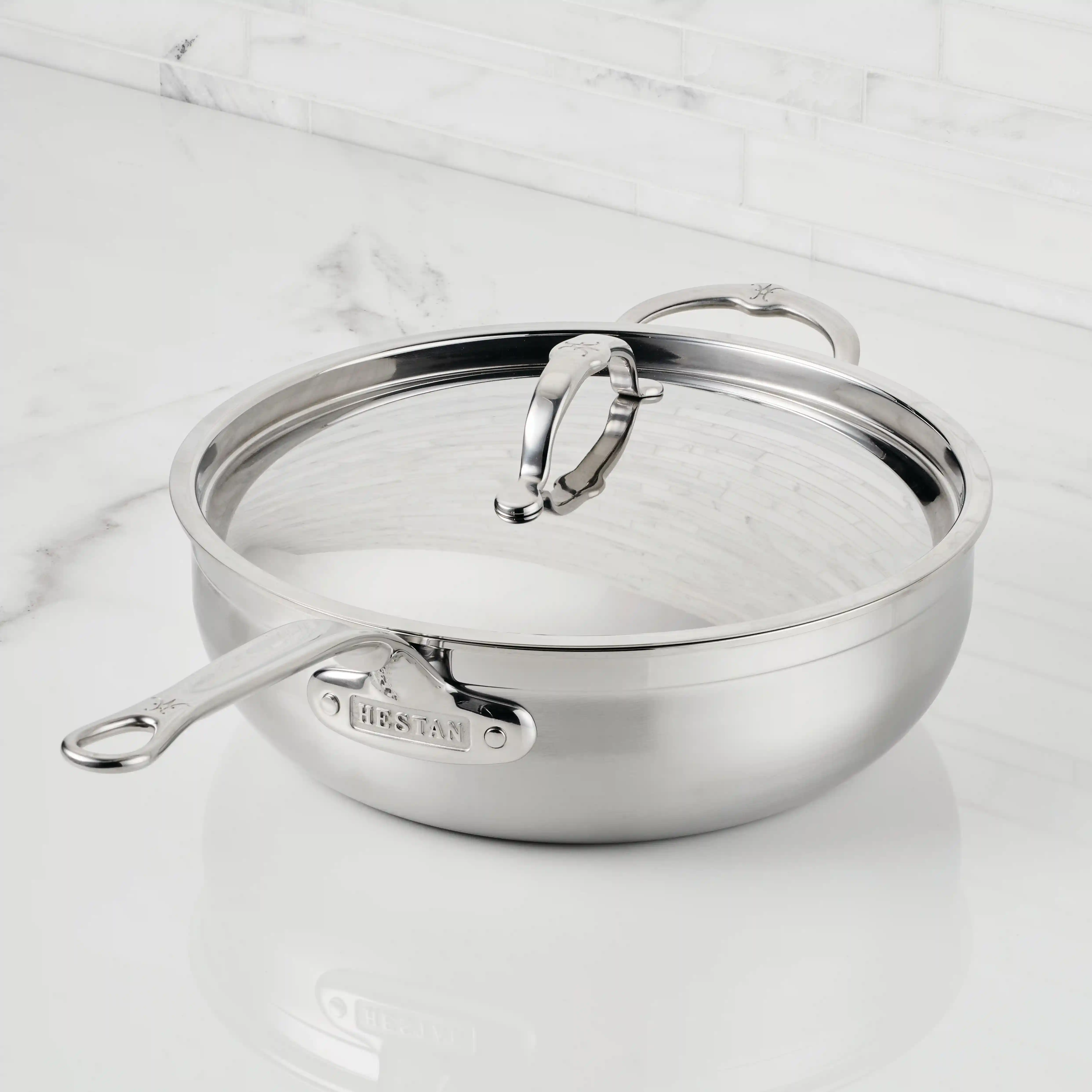 Brushed Clad Stainless Steel Essential Pans with Lid 3.5-Quart 31646