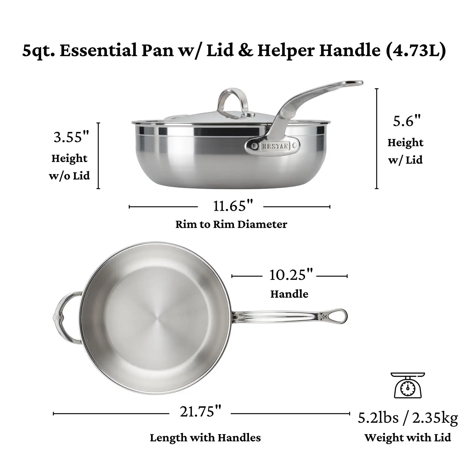 Brushed Clad Stainless Steel Essential Pans with Lid 3.5-Quart 31646