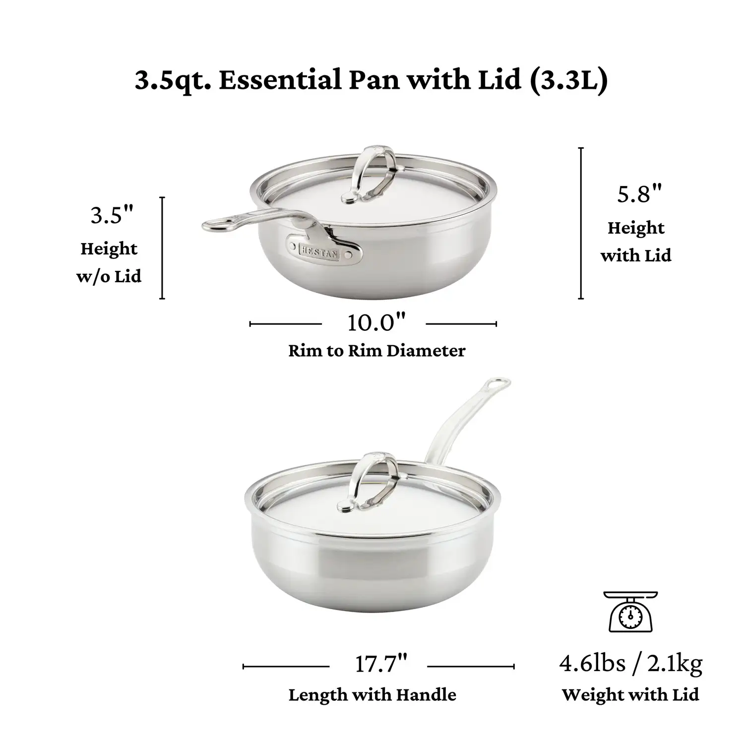 Brushed Clad Stainless Steel Essential Pans with Lid 3.5-Quart 31646