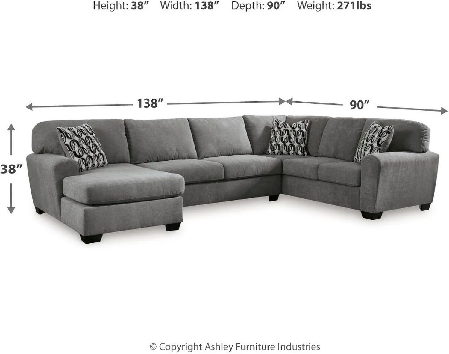 Birkdale Court 3-Piece Sectional With LAF Chaise In Gray 32402S1
