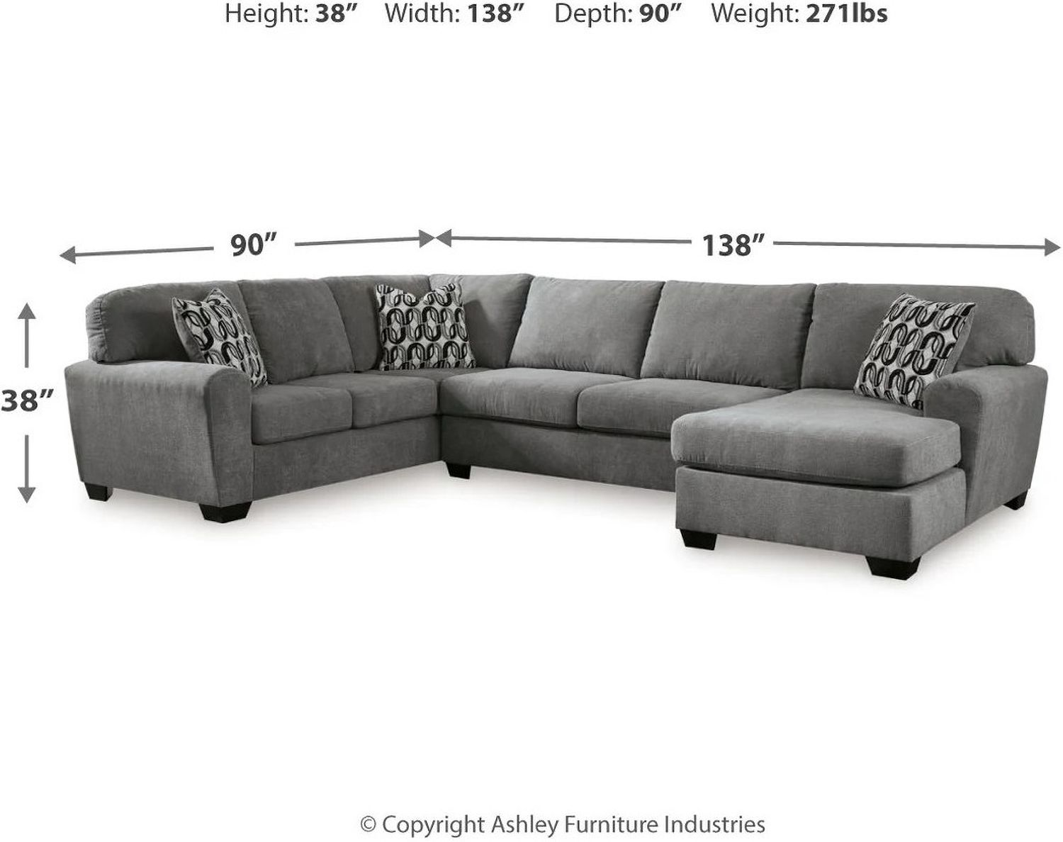 Birkdale Court 3-Piece Sectional With RAF Chaise In Gray 32402S2