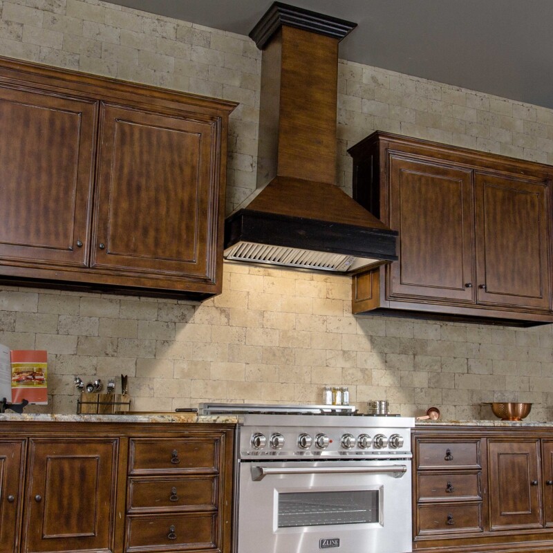 30" Ducted Wooden Wall Mount Range Hood with Dual Remote Blower and Hamilton 329AHRD30