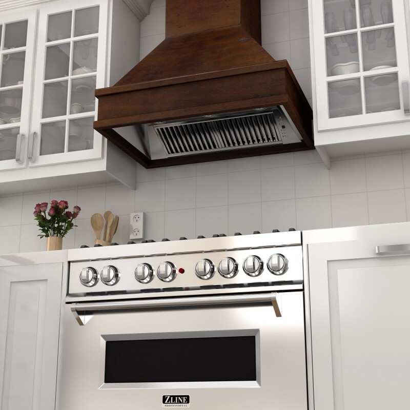 36" Wooden Wall Mount Range Hood and Hamilton - Includes Single Remote Motor - 36 Inch / 400 329WHRS36400