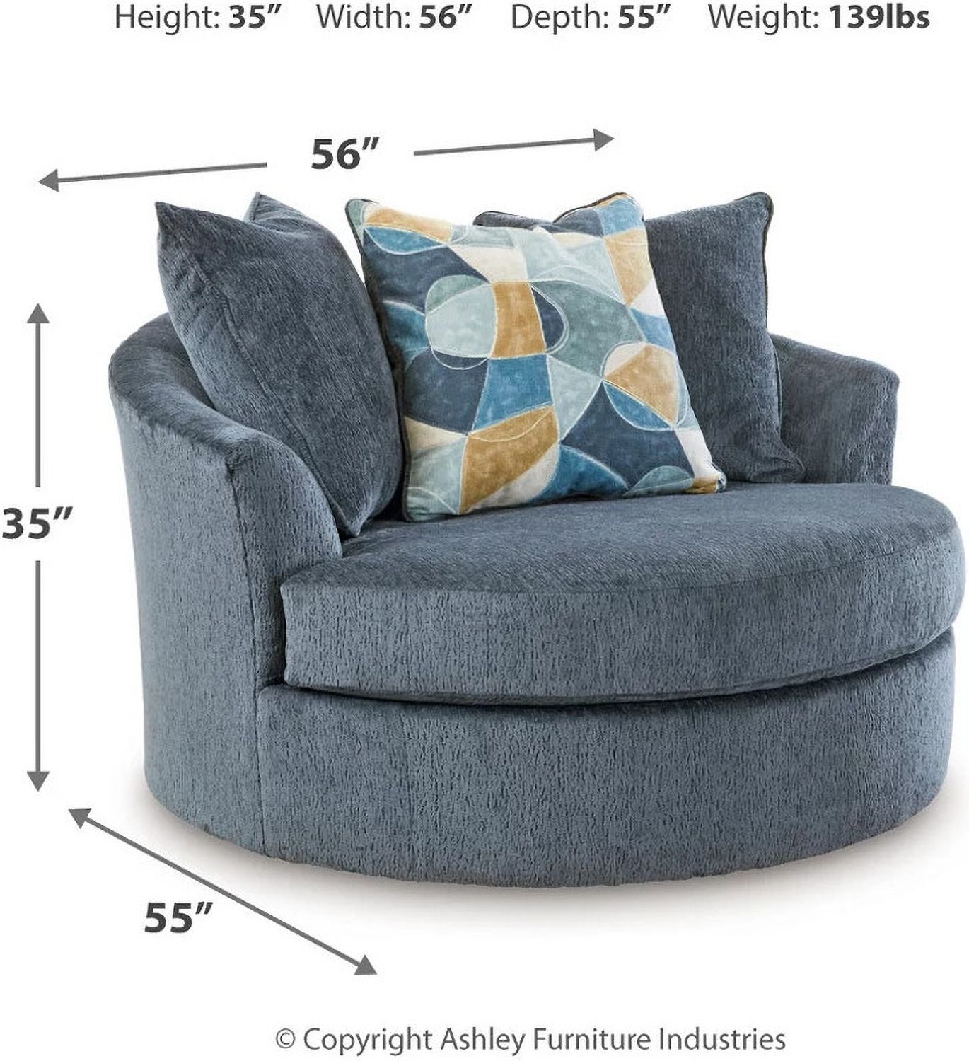 Maxon Place Oversized Swivel Accent Chair In Navy 3300321
