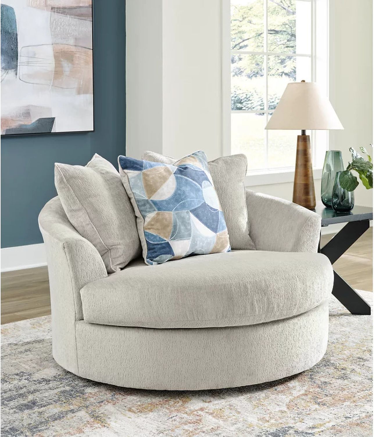 Maxon Place Oversized Swivel Accent Chair In Stone 3300421