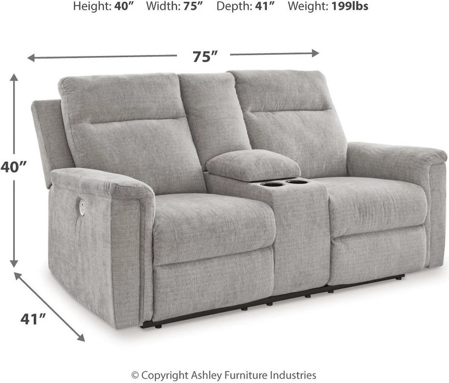 Barnsana Power Reclining Loveseat with Console In Ash 3320196