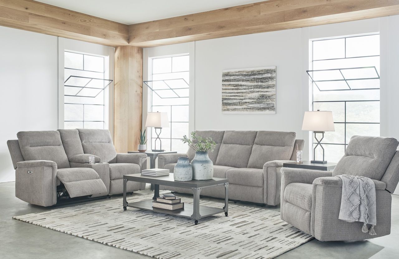 Barnsana Power Reclining Loveseat with Console In Ash 3320196
