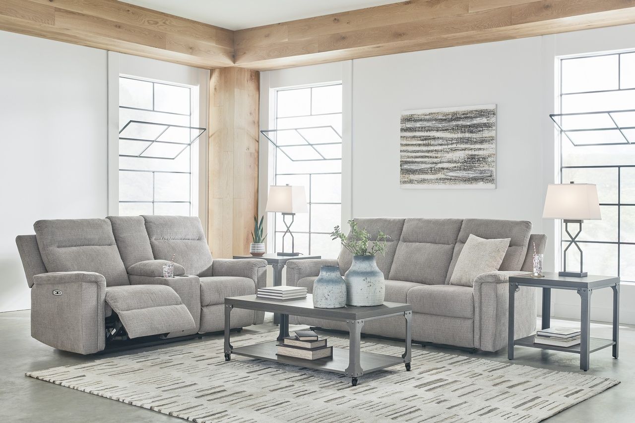 Barnsana Power Reclining Loveseat with Console In Ash 3320196