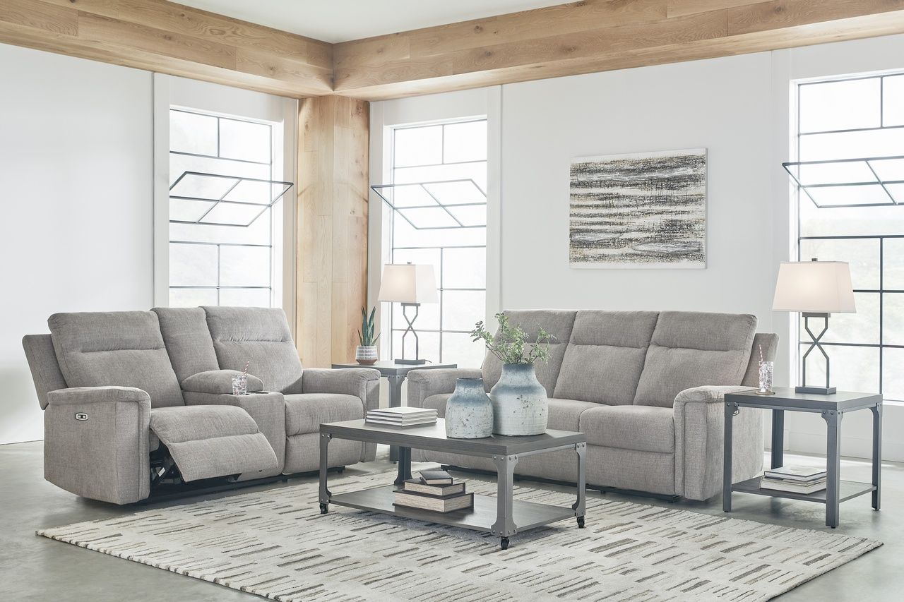 Barnsana Power Reclining Loveseat with Console In Ash 3320196