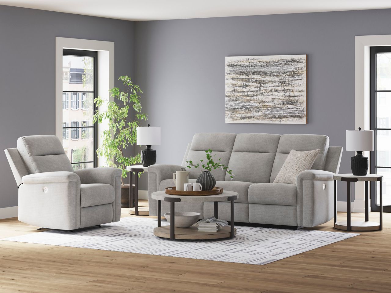 Barnsana Power Reclining Living Room Set In Ash 33201U1